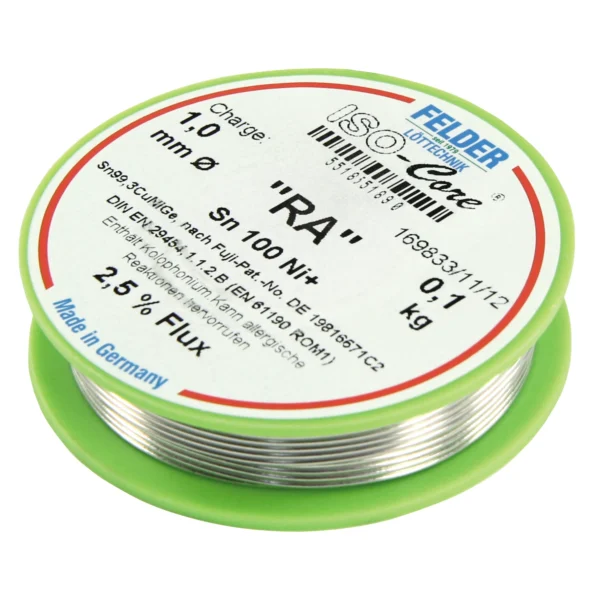 Lötzinn auf Rolle FELDER ISO-Core "RA", 1,0mm, 100g, bleifrei (Sn100%Ni+)