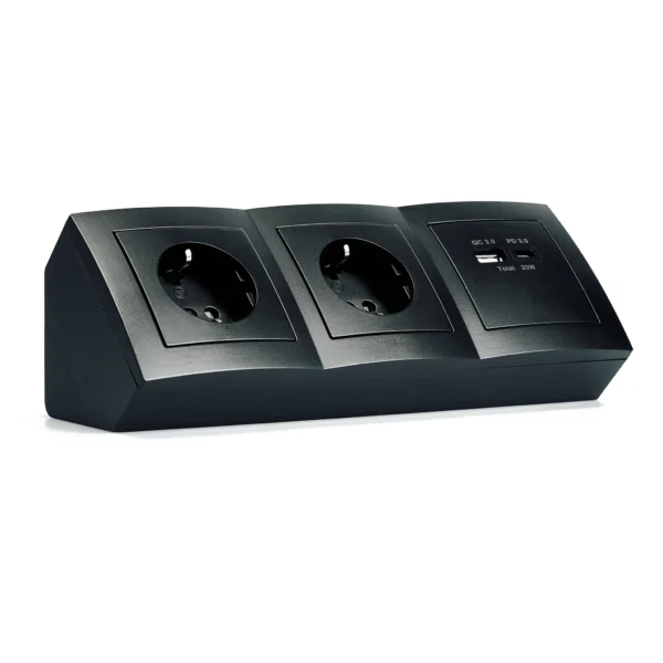 Steckdosenblock McPower "Flair" matt schwarz, 2-fach Schutzkontakt + 2x USB A+C