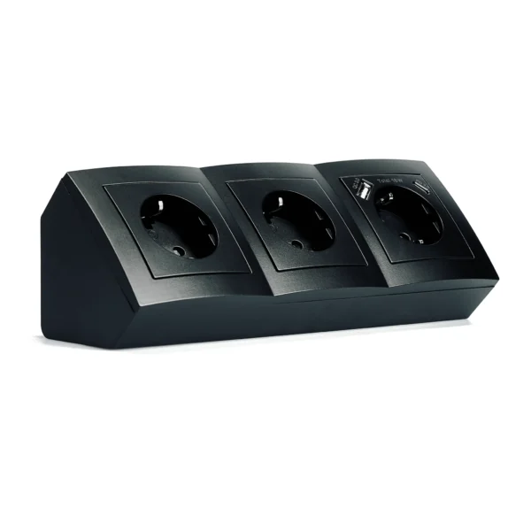 Steckdosenblock McPower "Flair" matt schwarz, 3-fach Schutzkontakt + USB-C/USB-A