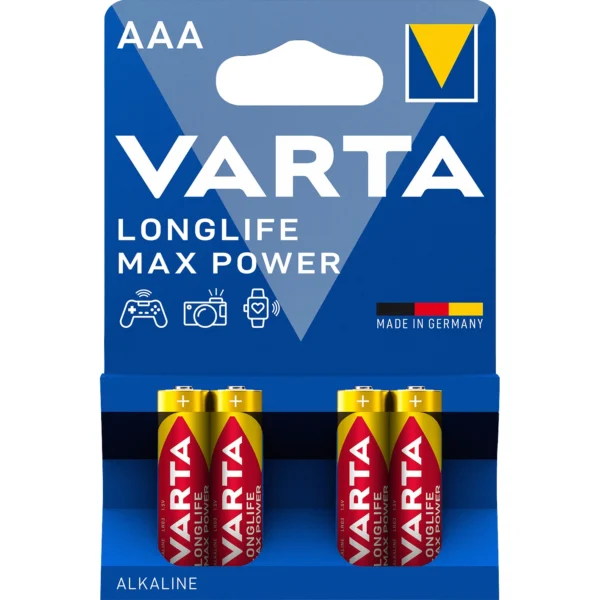 Micro-Batterie VARTA "Longlife Max Power" 1,5 V, Typ AAA, LR03, 4er-Blister