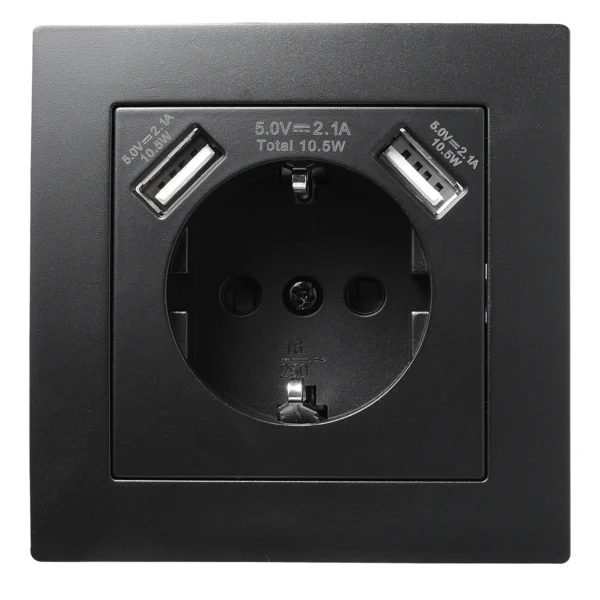 Schutzkontakt-Steckdose mit 2x USB McPower "Flair",250V, 5V/2,1A,UP,matt schwarz
