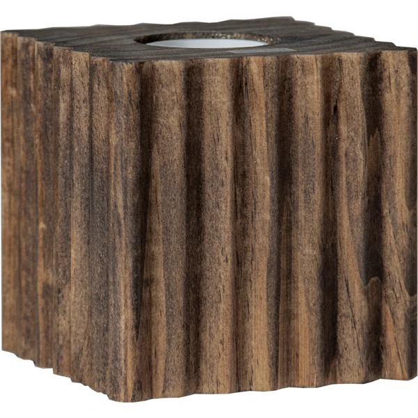 Tischleuchtenfassung "Box", E27, Holz, walnuss, geriffelt, mit Schalter, 10x10cm