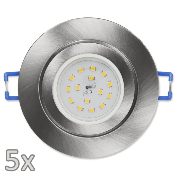 Einbauleuchten-Set McShine, 5xRahmen, 5xLED-Strahler, 5W, 400lm, 230V, Edelstahl